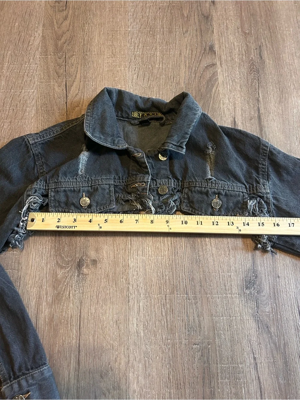 Taxi Cropped Distressed Black Denim Jacket Y2K size Women’s Small
